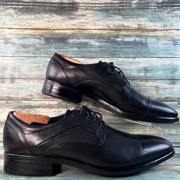 Ecco Tray Tech Derby Dress Shoes Mens 12-12.5 Black Leather Cap Toe Business